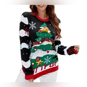 No Boundaries Christmas Tree Letter Print Cozy Sweater Size Juniors S 3-5